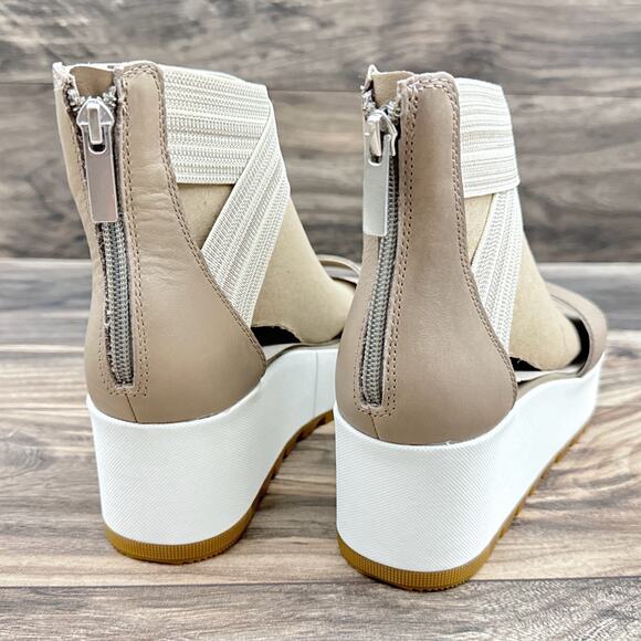 NIB Sorel Cameron 9.5M Flatform Platform Ankle Strap Leather Sandals Taupe - Picture 6 of 10